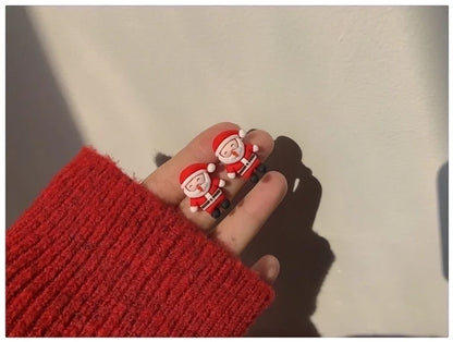 Cute Christmas Tree Santa Claus Elk Resin Women's Ear Clips Ear Studs 1 Pair