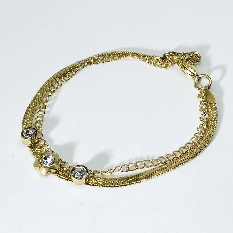 Elegant Geometric Round 304 Stainless Steel 18K Gold Plated Rhinestones Bracelets In Bulk