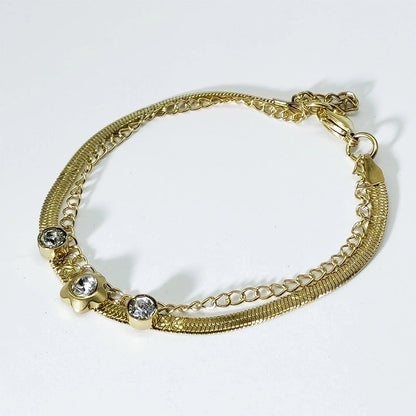 Elegant Geometric Round 304 Stainless Steel 18K Gold Plated Rhinestones Bracelets In Bulk