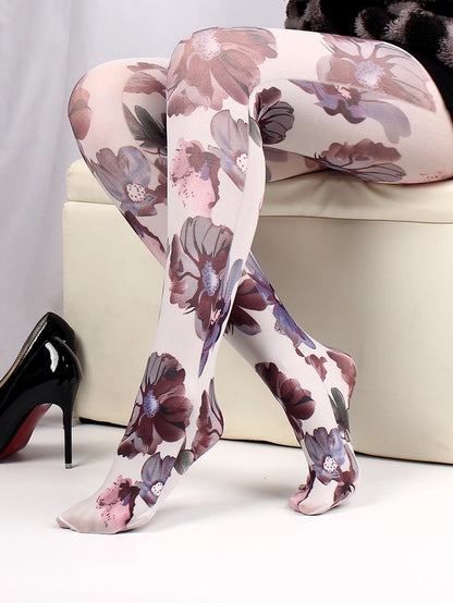 Thin Printed Pantyhose Spring And Autumn Versatile Butterfly Wild Abstract Retro Stockings Women's Socks Anti-snagging