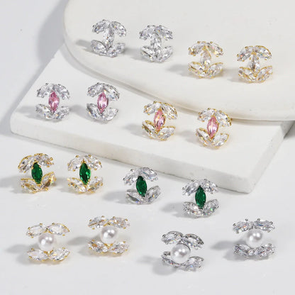 Korean Letter Copper Electroplating Stud Earrings