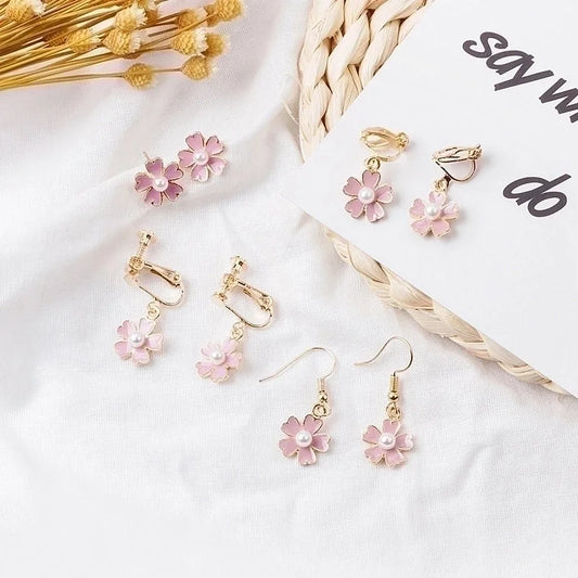 1 Pair Fashion Flower Enamel Plating Inlay Metal Pearl Drop Earrings Ear Studs