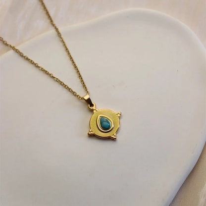 304 Stainless Steel 18K Gold Plated Minimalist Plating Inlay Sun Water Droplets Eye Natural Stone Pendant Necklace