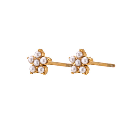 Fashion Flower Geometric Stainless Steel 18K Gold Plated Stud Earrings