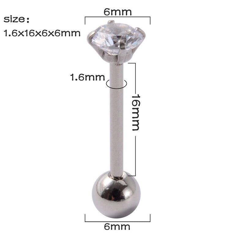 1 Piece Tongue Rings Minimalist Streetwear Solid Color 304 Stainless Steel Zircon Plating Inlay Zircon 18K Gold Plated