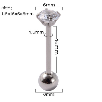 1 Piece Tongue Rings Minimalist Streetwear Solid Color 304 Stainless Steel Zircon Plating Inlay Zircon 18K Gold Plated