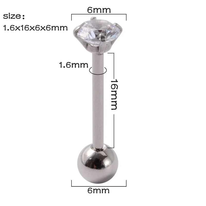 1 Piece Tongue Rings Minimalist Streetwear Solid Color 304 Stainless Steel Zircon Plating Inlay Zircon 18K Gold Plated