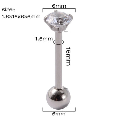 1 Piece Tongue Rings Minimalist Streetwear Solid Color 304 Stainless Steel Zircon Plating Inlay Zircon 18K Gold Plated