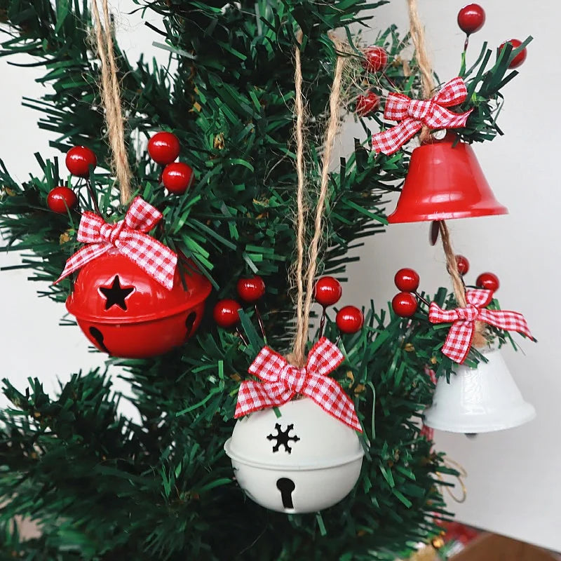 2 Pieces Christmas Decoration Christmas Tree Pendant Five Star Snowflake Bell Hemp Rope Berry Accessories Christmas Bell