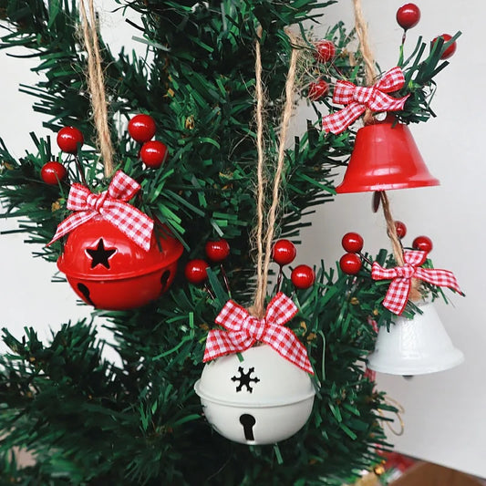 2 Pieces Christmas Decoration Christmas Tree Pendant Five Star Snowflake Bell Hemp Rope Berry Accessories Christmas Bell