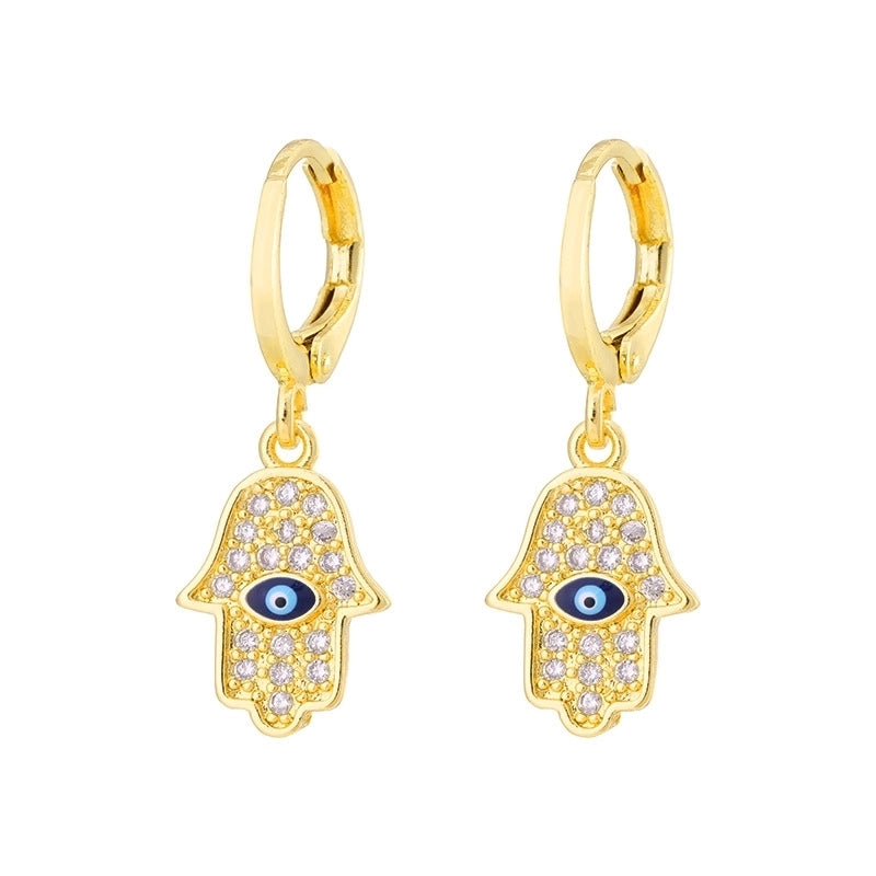 Fashion Oil Dripping Evil Eyes Copper Inlaid Zircon Plated 18k Real Gold Geometric Earrings
