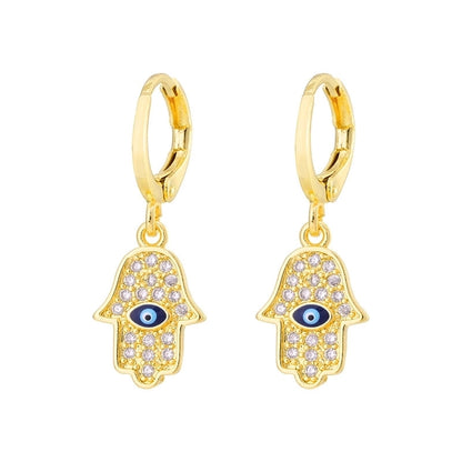 Fashion Oil Dripping Evil Eyes Copper Inlaid Zircon Plated 18k Real Gold Geometric Earrings