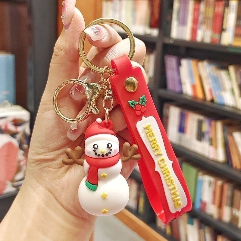 Cute Christmas Tree Santa Claus Elk PVC Metal Christmas Women's Bag Pendant Keychain