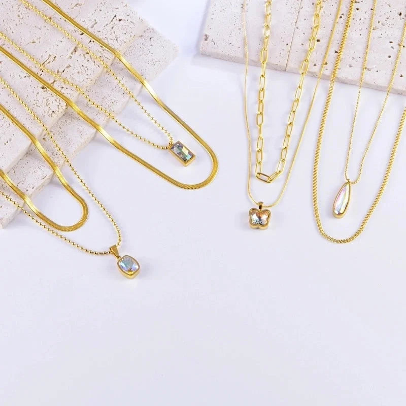 Shiny IG Style Geometric Butterfly 304 Stainless Steel Zircon Inlay Stainless Steel Necklaces