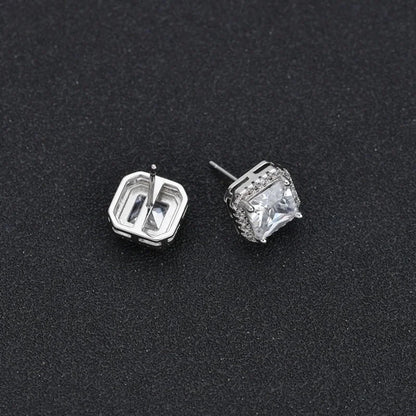 1 Pair Fashion Square Inlay Copper Zircon White Gold Plated Ear Studs