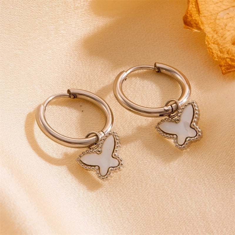 Elegant Minimalist Butterfly Titanium Steel Acrylic 18K Gold Plated Inlay Bracelets Earrings Necklace