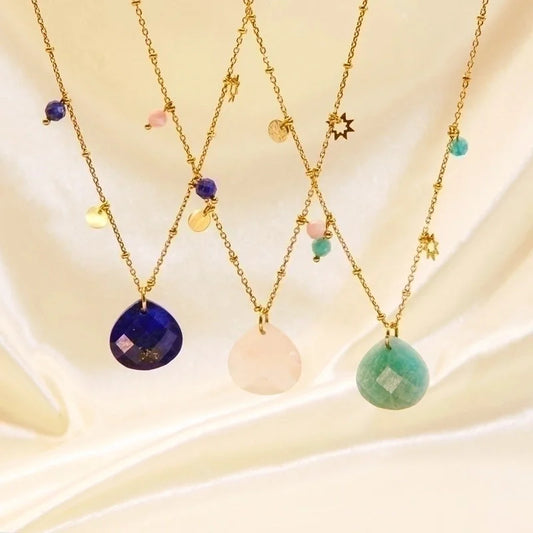 3 Pieces 304 Stainless Steel Natural Stone 14K Gold Plated Modern Style Plating Geometric Pendant Necklace