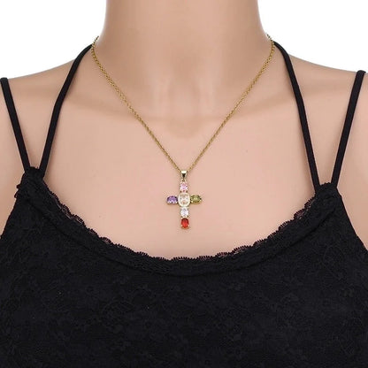 Fashion Cross Copper 18k Gold Plated Zircon Pendant Necklace In Bulk