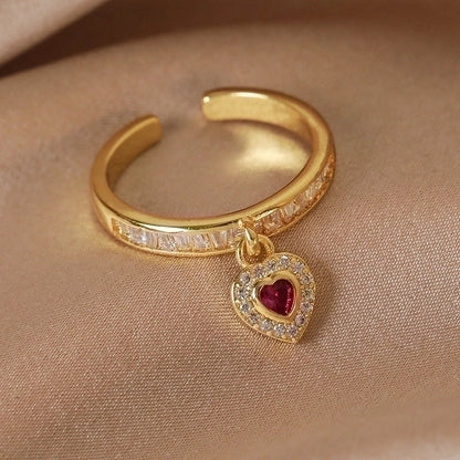 Minimalist Shiny Star Water Droplets Heart Shape Copper Inlay White Gold Plated Gold Plated Zircon Open Rings