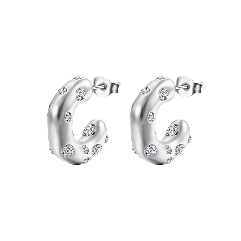1 Pair Fashion C Shape Plating Inlay 304 Stainless Steel Zircon 18K Gold Plated Ear Studs