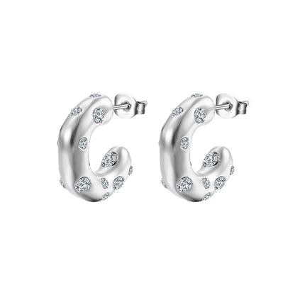 1 Pair Fashion C Shape Plating Inlay 304 Stainless Steel Zircon 18K Gold Plated Ear Studs