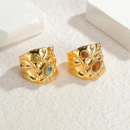 IG Style Elegant Irregular 304 Stainless Steel 18K Gold Plated Irregular Open Rings