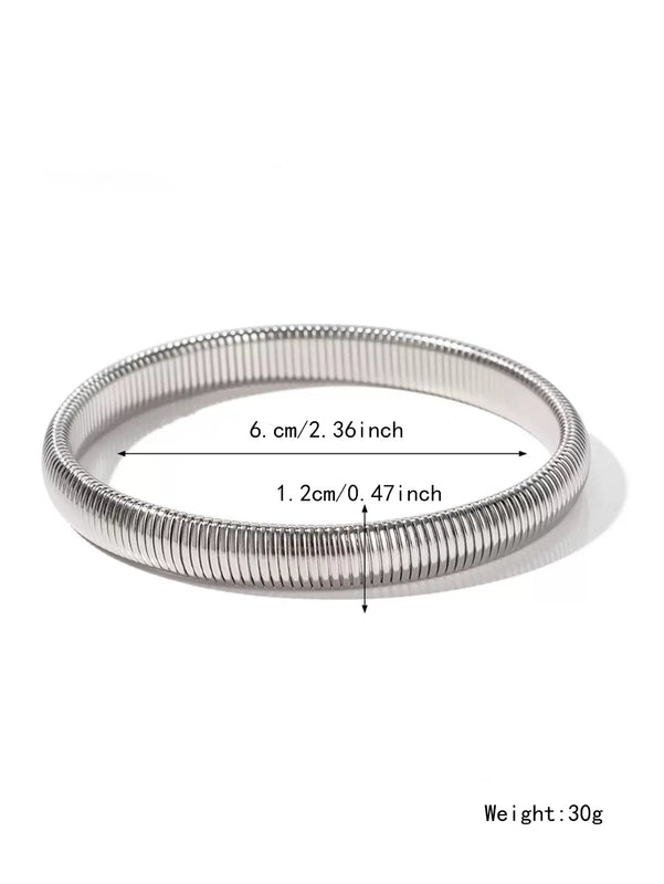 Thick Popular Jewelry Elastic Wide Titanium Steel Bracelet Female Light Luxury Niche Exaggerated Metal Vertical Stripe Ring