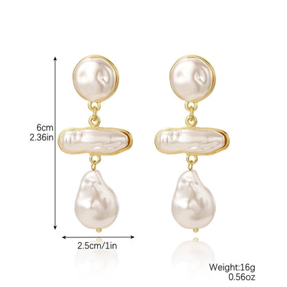 1 Pair Minimalist Geometric Inlay Imitation Pearl Rhinestones Drop Earrings