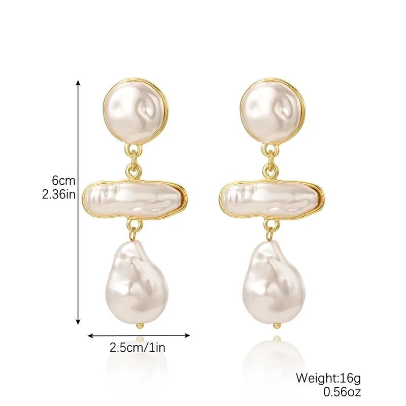 1 Pair Minimalist Geometric Inlay Imitation Pearl Rhinestones Drop Earrings