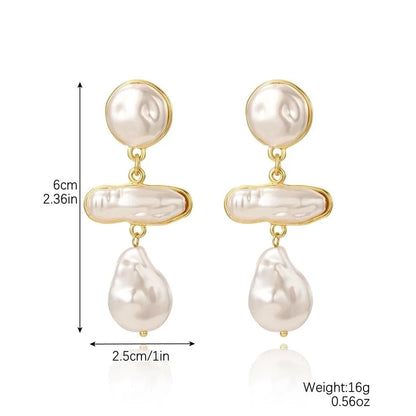 1 Pair Minimalist Geometric Inlay Imitation Pearl Rhinestones Drop Earrings