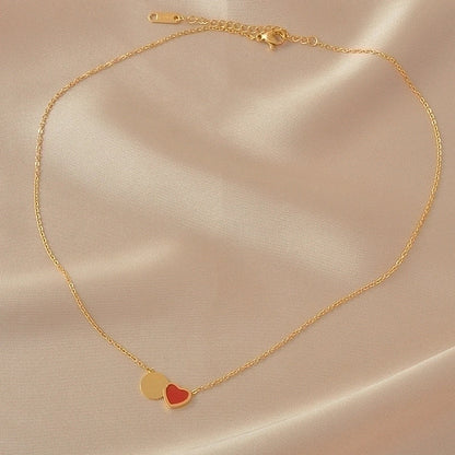 Sweet Minimalist Round Chinese Character Flower Titanium Steel Inlay Rhinestones Shell Pendant Necklace