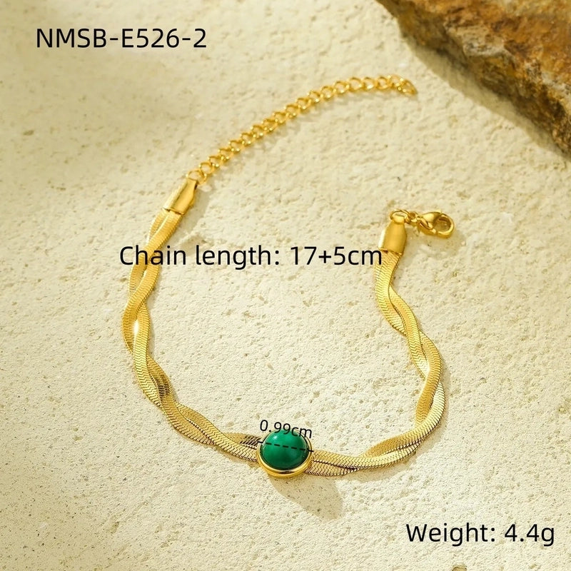 IG Style Geometric 304 Stainless Steel 18K Gold Plated Natural Stone Snake Chain Bracelets In Bulk