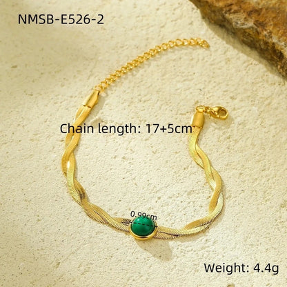 IG Style Geometric 304 Stainless Steel 18K Gold Plated Natural Stone Snake Chain Bracelets In Bulk