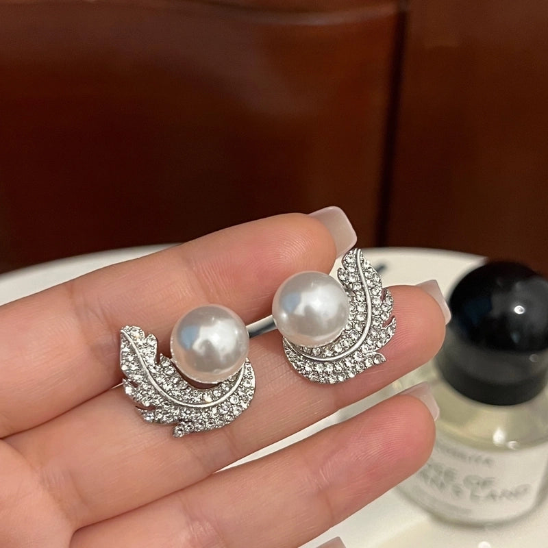 1 Pair Fashion Leaf Flower Bow Knot Imitation Pearl Alloy Rhinestones Earrings