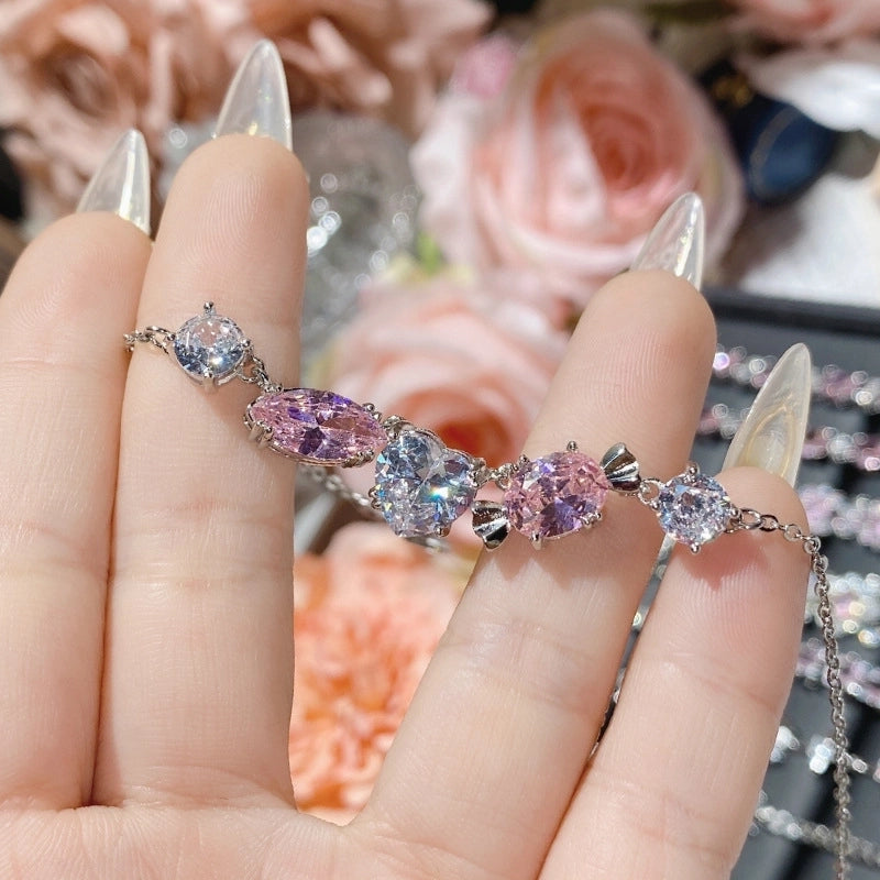 Copper Inlay Heart Shape Flower Bow Knot Zircon Bracelets