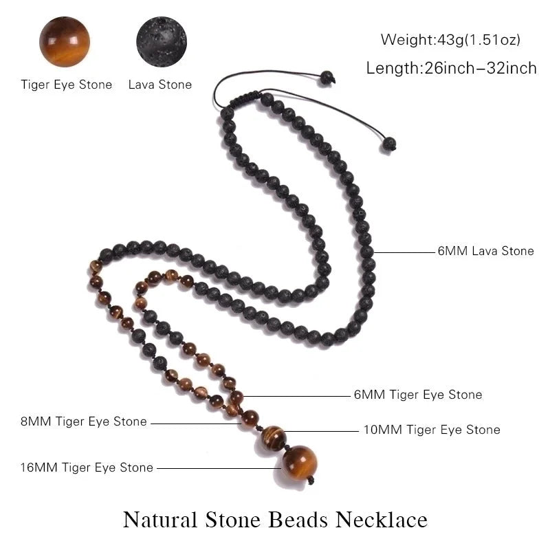 Casual Solid Color Malachite Tiger Eye Obsidian Beaded Long Necklace