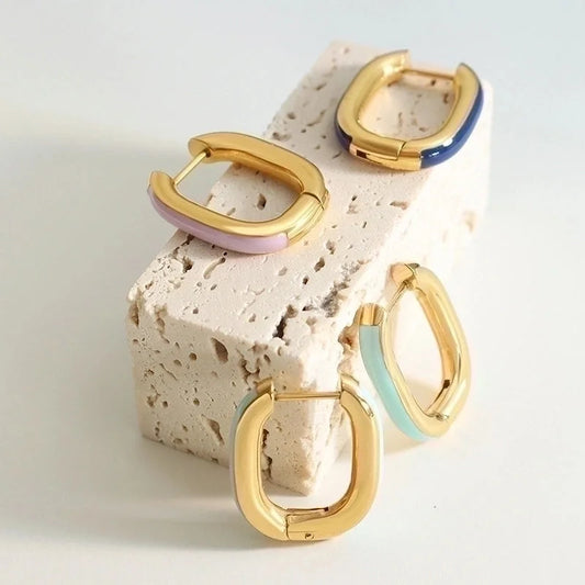 Fashion Round Titanium Steel Enamel Earrings 1 Pair