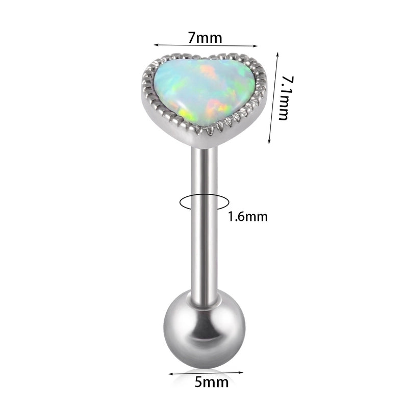 2 Pieces Tongue Rings Hip-Hop Heart Shape 304 Stainless Steel Synthetic Opal Inlay Synthetic Opal Tongue Rings