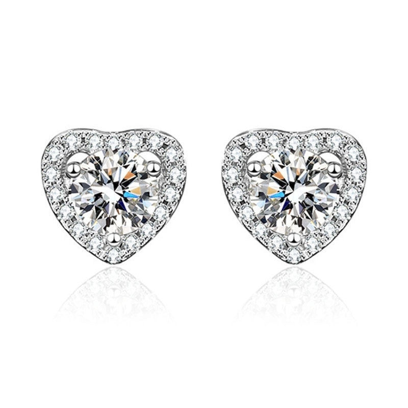 1 Pair Casual Minimalist Geometric Heart Shape Inlay Copper Zircon White Gold Plated Ear Studs