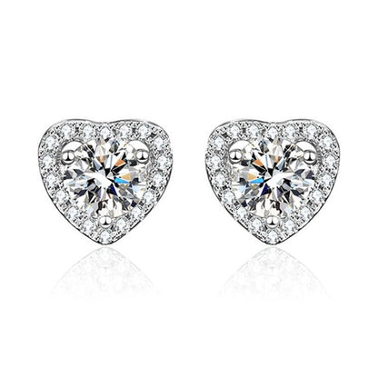 1 Pair Casual Minimalist Geometric Heart Shape Inlay Copper Zircon White Gold Plated Ear Studs