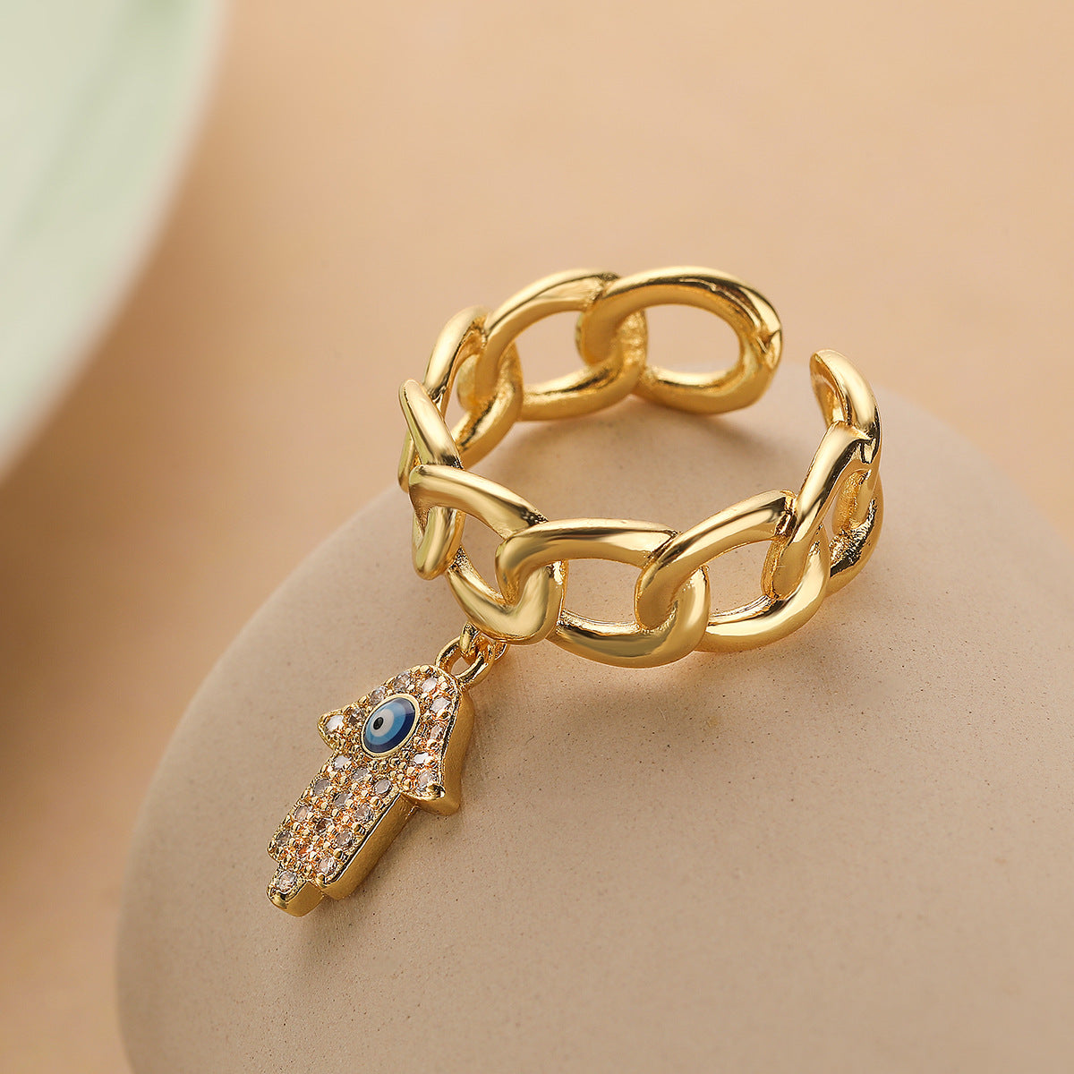 Minimalist Women Evil Eye Geometric Copper Inlay Rings