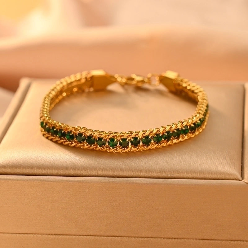 Minimalist Classic Style Color Block 304 Stainless Steel 18K Gold Plated Zircon Bracelets In Bulk