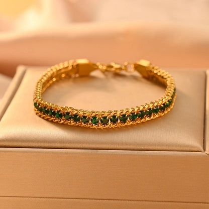 Minimalist Classic Style Color Block 304 Stainless Steel 18K Gold Plated Zircon Bracelets In Bulk