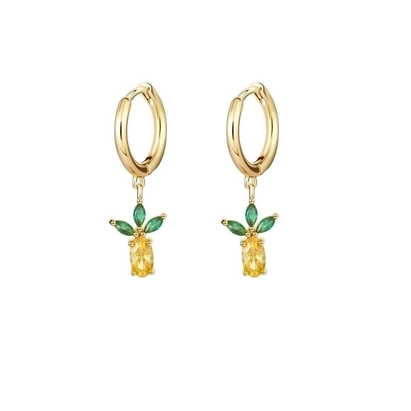 1 Pair Fashion Fruit Pineapple Watermelon Copper Inlaid Zircon Drop Earrings