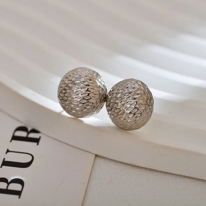 1 Pair Elegant Solid Color Pleated Titanium Steel Gold Plated Ear Studs