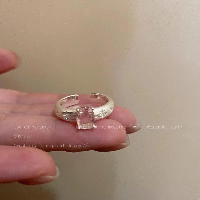 Minimalist Heart Shape Flower Bow Knot Copper Inlay Artificial Pearls Opal Zircon Rings