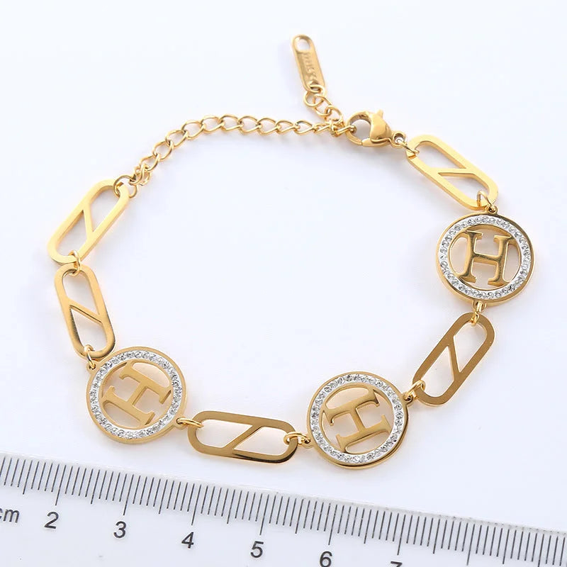 Natural Women Circle Symbol Number Text Letter Stainless Steel Electroplating Bracelets