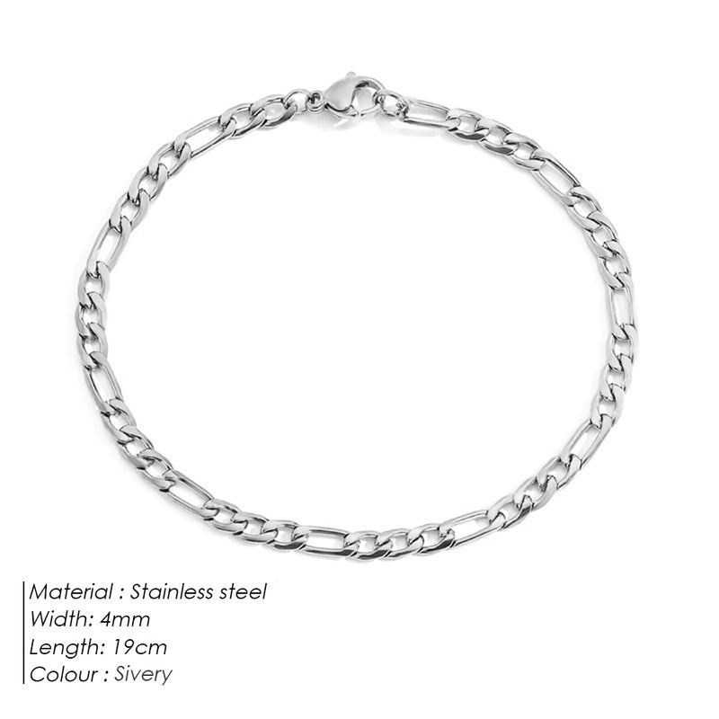 Hip-Hop Geometric 304 Stainless Steel Figaro Chain Bracelets In Bulk