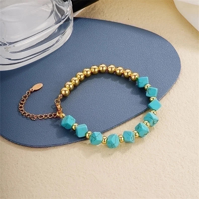 Vintage Style Ethnic Style Geometric 304 Stainless Steel Turquoise K Gold Plated Bracelets In Bulk