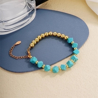 Vintage Style Ethnic Style Geometric 304 Stainless Steel Turquoise K Gold Plated Bracelets In Bulk